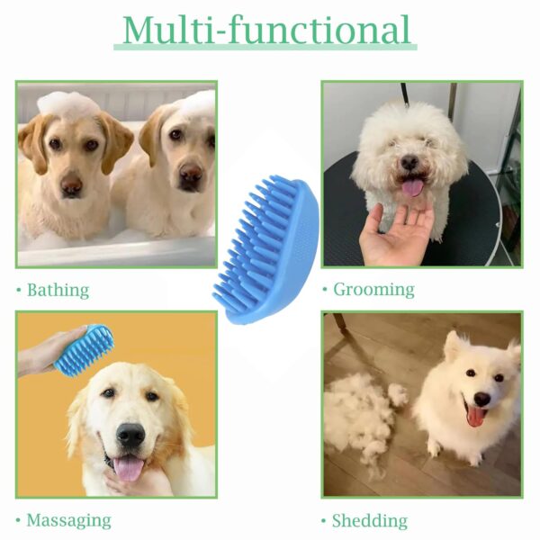 Dog Bath Brush, Yintoper Pet Silicone Shampoo Brush, Rubber Shower Wash Curry Brush for Short Long Haired Dogs Cats Shedding Grooming and Massage, Pet Rubber Brush Removes Loose & Shed Fur (Blue) - Image 4