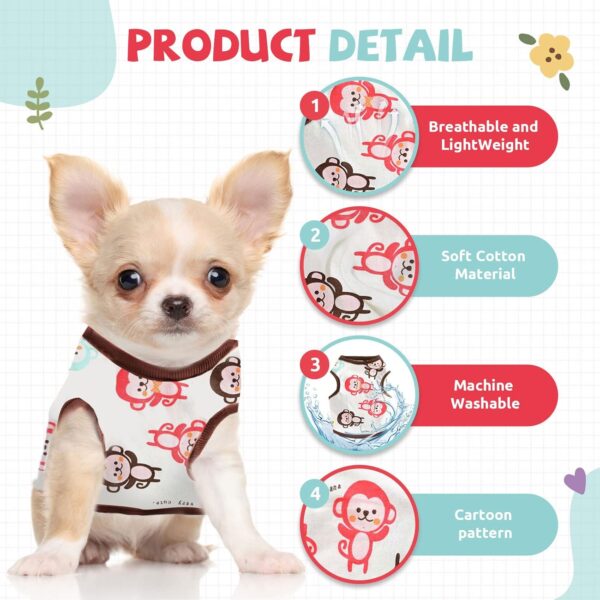 Small Dog Shirt Cute Puppy Cat T Shirt Clothes Soft Cotton Sleeveless Tee Shirts for Small Dogs Cats Summer Doggy Vest Tee Shirt Chihuahua Yorkie Shih Tzu Pet Apparels(Coffee Monkey,XS) - Image 4