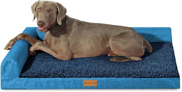 Patas Lague Orthopedic XL Dog Bed for Large Dogs 42''X28'', Waterproof L Shaped Big Large Dog Sofa Beds with Removable Washable Cover, Soft Pet Couch Bed Mat with Nonskid Bottom, Navy Blue