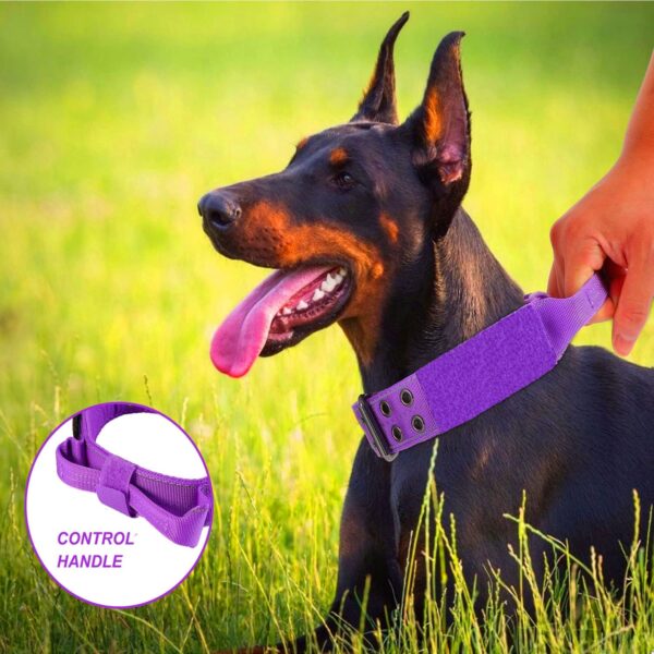 Reflective Dog Collar Tactical Dog Collar Heavy Duty Dog Collar with Control Handle and Metal Buckle for Dog Training(Large, Purple) - Image 2