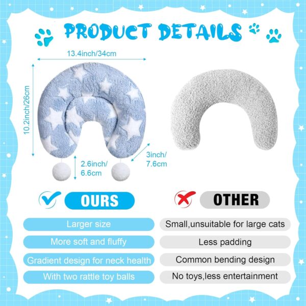 4 Pcs Pillows for Cats Large Cat Pillow for Indoor Cat Bed Pillow with 2 Toy Balls Fluffy Cat Calming Pillow Half Donut Cuddler U Shaped Cat Neck Pillow Training Toy Joint Relief (Star) - Image 2