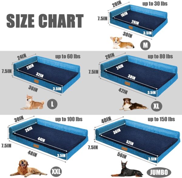 Patas Lague Orthopedic XL Dog Bed for Large Dogs 42''X28'', Waterproof L Shaped Big Large Dog Sofa Beds with Removable Washable Cover, Soft Pet Couch Bed Mat with Nonskid Bottom, Navy Blue - Image 5