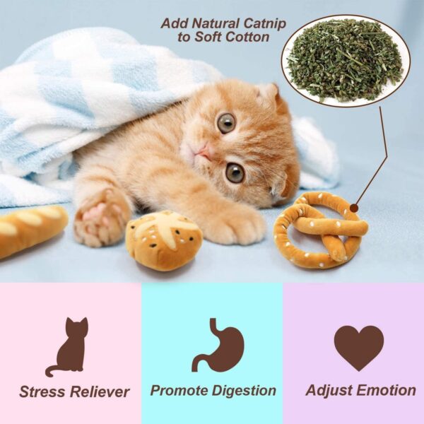 Bread Catnip Toys Cat Toys for Indoor Cats Interactive Toys for Cat Lover Gifts Kitten Chew Bite Kick Toys Baguette Croissant Pretzel Toast Bun Cinnamon Roll Plush Catmint Pet Birthday Presents - Image 2