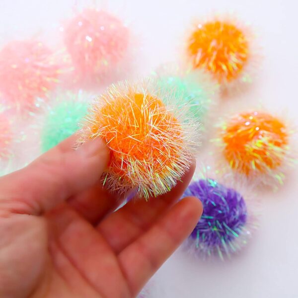 Cat Ball Toy Cat Toy Pom Pom Sparkle Fuzzy Balls 2 Inches Interactive Cat Toy Assorted Color 12 Pack - Image 2