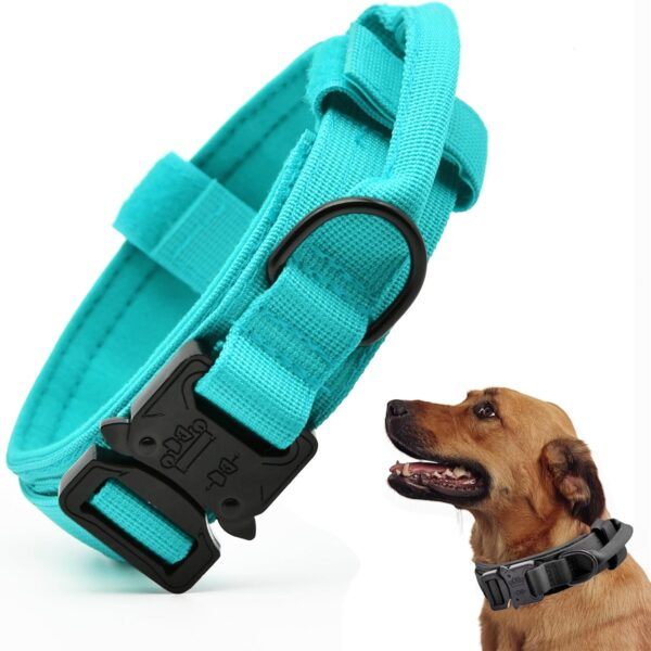 Tactical Dog Collar, Adjustable Military Training Nylon Dog Collar with Control Handle and Heavy Quick-Release Metal Buckle for Small Medium Large Dogs, Blue M