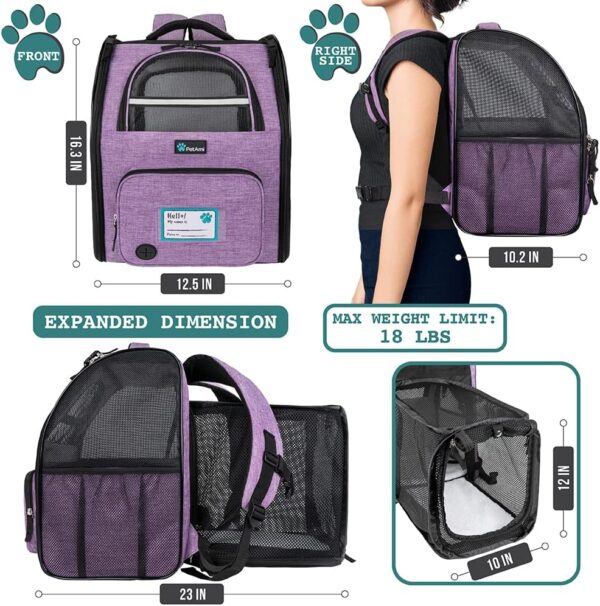 PetAmi Dog Cat Backpack Carrier, Expandable Pet Carrier Backpack for Travel Hiking, Small Medium Dog Puppy Large Cat Carrying Backpack, Airline Approved Ventilated Soft Back Support, 18 lbs, Purple - Image 2