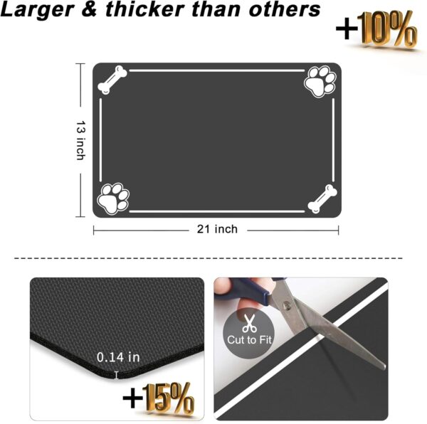 Large Pet Feeding Mat - 21"x13" Absorbent Dog Mat for Food and Water Bowl, No Stains Quick Dry Dog Water Dispenser Pad, Dog Accessories Pet Supplies, Dog & Cat Water Bowl for Messy Drinkers, Black - Image 2