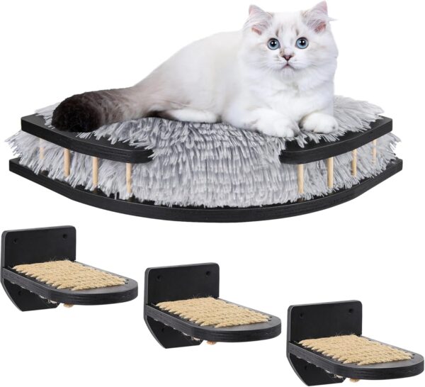 Cat Wall Furniture Set with Plush Cushion, Cat Hammock Cat Wall Shelves with 3 Cat Wall Steps, Cat Shelves and Perches for Wall Climbing Shelves for Indoor, Black Indoor Cat Shelves Wall Mount