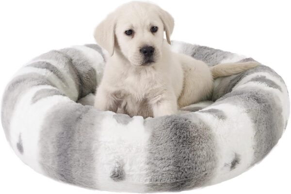 Best Friends by Sheri Patterned Lux Faux Fur Calming Donut Dog Bed, Gray, 23" x 23"