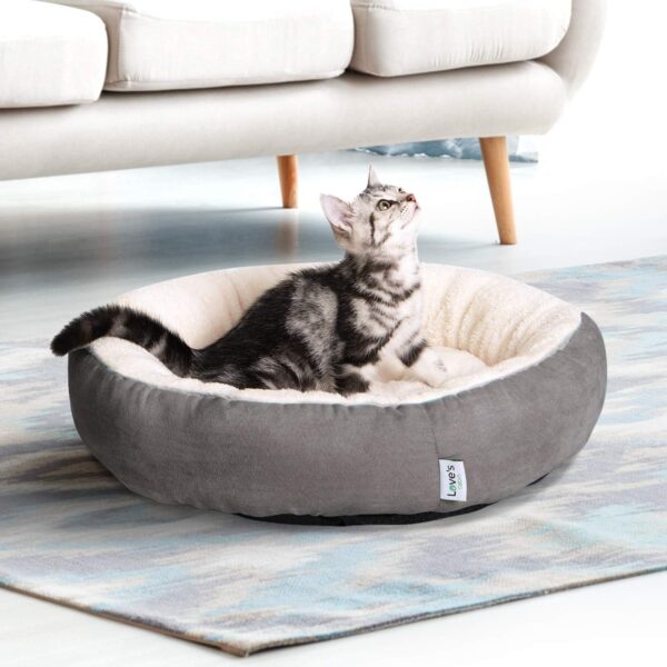 Love's cabin Round Donut Cat and Dog Cushion Bed, 20in Bed for Cats or Small Dogs, Anti-Slip & Water-Resistant Bottom, Super Soft Durable Fabric Pet Beds, Washable Luxury Cat & Dog Bed Gray - Image 2