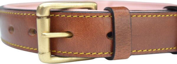 Leather Padded Dog Collar, Brown with Light Pink Padding, Size Medium, Real Genuine Leather - Image 3