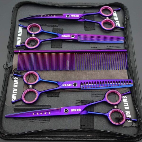 7.0 inches Professional Dog Grooming Scissors Set Straight & thinning & Curved & chunkers & comb 5pcs in 1 Set for left-handed & right handed - Image 7