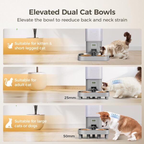 Automatic Cat Feeder, 6L /25 Cup Elevated Cat Food Dispenser with 2 Stainless Bowls, Timed Programmable Pet Feeder for 2 Cats & Dogs, Dual Power Supply,10s Meal Call,4 Meals per Day - Image 4