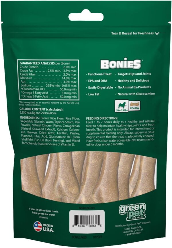 BONIES Natural Hip & Joint Formula Mini-Sized Bone, Glucosamine & Omega Fatty Acids, Fresh Breath, Clean Teeth, Low Calories, Chicken Flavor, Minis, 60 Bones - Image 7