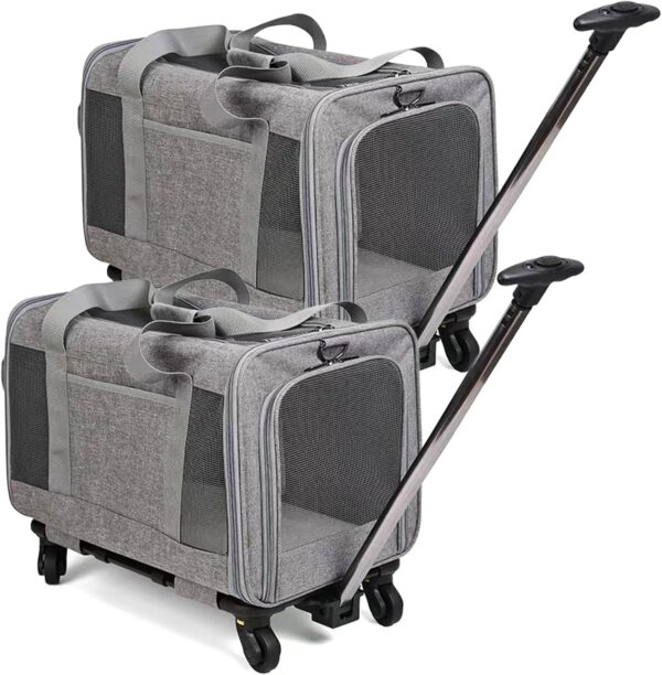 2 Pcs Pet Carrier with Wheels Extra Large Cat Carrier Rolling Dog Carrier with Adjustable Straps and Telescopic Handle Carrier for up to 26.5 Lbs Pet Cats Medium Dogs Camping (Gray)