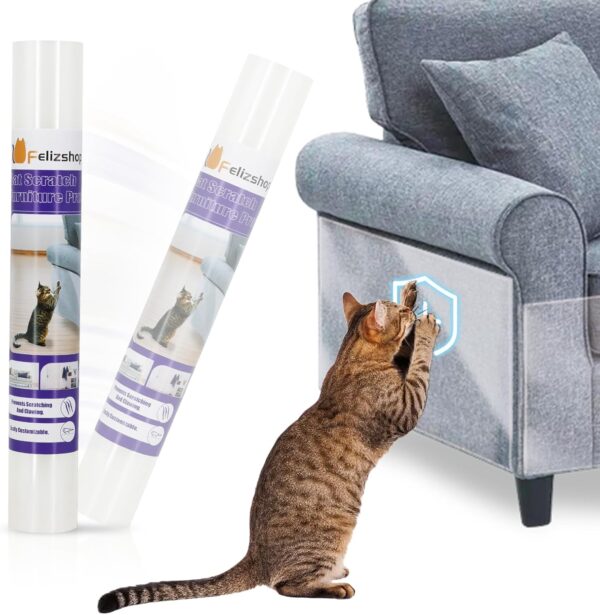 Cat Scratch Furniture Protector,60"×17" Door Protector from Dog Scratching,Transparent Invisible Anti Cat Scratch Tape for Furniture Protector for Sofa, Carpet, Door, Chairs