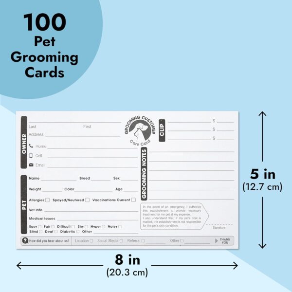 Juvale 100-Pack Pet Grooming Cards, Customer Information Cards, Cat or Dog Grooming Client Cards and Contact Profile Extender, Pet Info Record Cards for Groomers (8x5 in) - Image 3