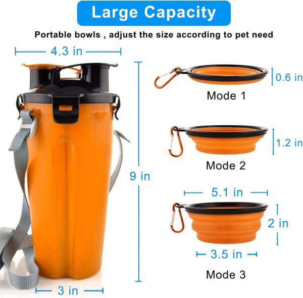 Dog Travel Water Bottle Collapsible Bowls, 2 in 1 Pet Food Container with Collapse Bowls, Outdoor Portable Water Bowls for Walking, Traveling, Camping and Hiking (Orange) - Image 5