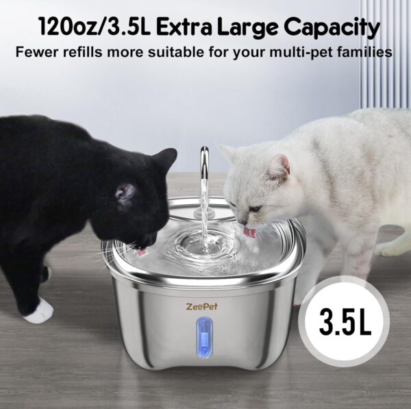 Stainless Steel Cat Water Fountain, 3.5L/120oz Large Capacity Pet Water Fountain with Window, Automatic Dog Water Dispenser with led, with 3 Carbon Filter and 2 Pump Filter for Cat - Image 6