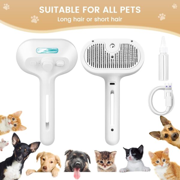 Cat Steam Brush, 3 In 1 Steamy Pet Brush with Release Button and Tank, Anti-Static Cat Steamy Brush for Effective Hair Removal, Rechargeable Steam Cat Brush for Furry Pet - Image 7