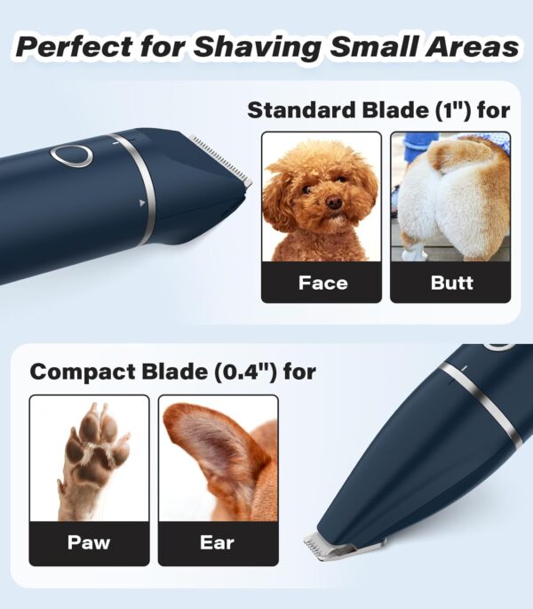 Casfuy Cordless Hair Trimmer, Low Noise Grooming Clipper for Dogs Cats & Small Pets, USB Rechargeable, Double Blades for Trimming Hair Around Paws, Eyes, Ears, Face, Rump - Image 6