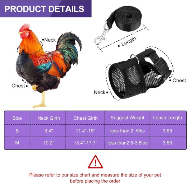 Boao 3 Pieces Adjustable Easter Chicken Harness and Leash for Hen Roosters Comfortable Hen Vest with Matching Belt Breathable Training Harness for Chicken, Duck Goose, Pet(Blue, Black, Purple,M) - Image 2