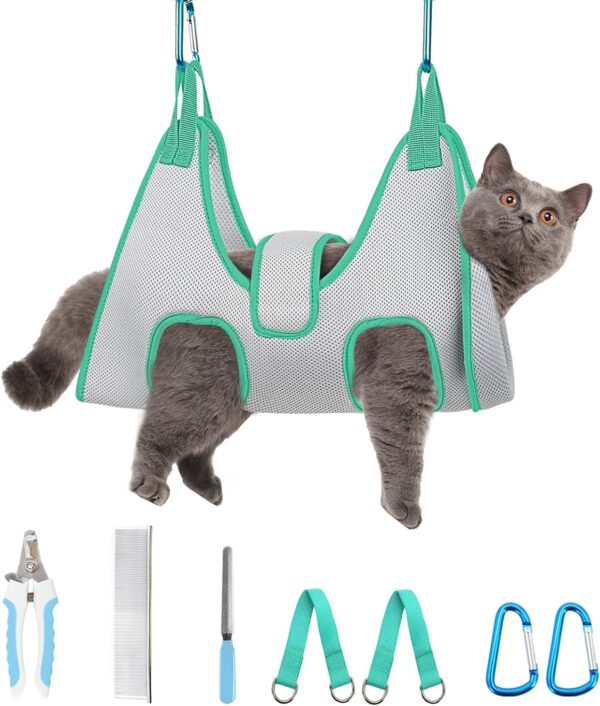 Supet Cat Grooming Hammock Harness for Cats Dogs, Relaxation Pet Restraint & Small Animal Leashes Sling Helper Nail Trimming Clipping