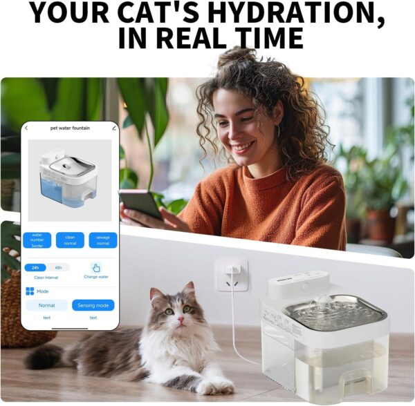 Wireless Pump Cat Water Fountain, 3L/101oz Pet Water Fountain for Cats Dogs Inside, Automatic Cat Water Dispenser with App Control, Smart Fountain, Clean and Dirty Separation - Image 4