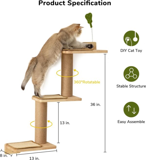 FUKUMARU Cat Wall Shelves, 3 in 1 Transformable Cat Scratching Post Wall Mounted, DIY Cat Wall Jungle and Cats Perch Platform Supplies, Suit for Cats Climb, Play, Nap, Scratch - Image 3