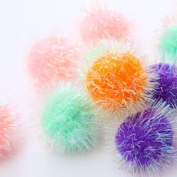 Cat Ball Toy Cat Toy Pom Pom Sparkle Fuzzy Balls 2 Inches Interactive Cat Toy Assorted Color 12 Pack