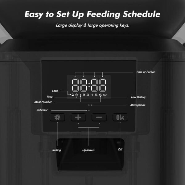 Automatic Dog Feeder - 8L/34 Cups Large Capacity Automatic Cat Food Dispenser with Display LCD Screen,Large Food Tray,Battery Operated,Timed Cat Feeder,Up to 50 Portions 6 Meals Per Day,Keeps Fresh - Image 5