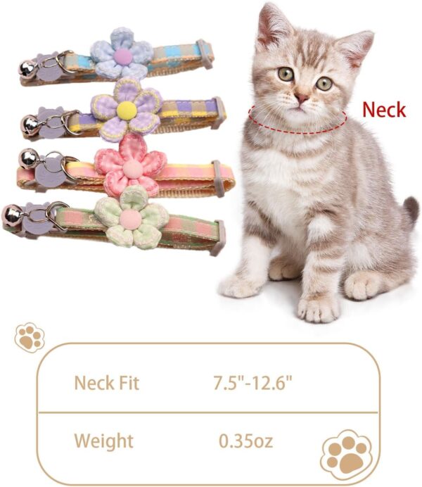 Plaid Kitten Collar with Flower，Cat Collar Breakaway with Bell，Cat Collars for Girl Cats，Adjustable 7 to 12.6 inches for Small and Medium Pets (Pink & Purple) - Image 5