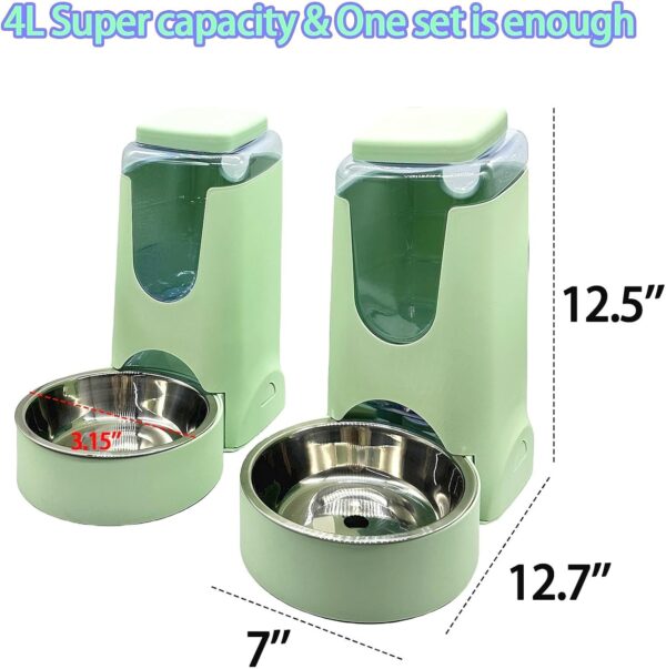 Pets Automatic Gravity Feeder Dogs 2.8L Food & 4L Water Dispenser Set with Stainless Steel Bowl for Small Medium Big Puppy Kitten(Light Green) - Image 2