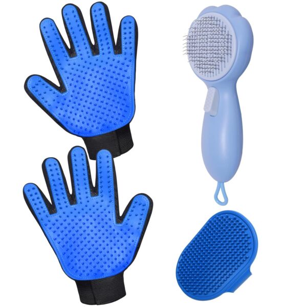 Cat Grooming Glove Brush,Self-Cleaning Slicker Pet Brush for Short and Long Haired Pets,Dog Bath Brush for Shedding and Grooming,Removes Loose Hair and Tangles,Promote Circulation