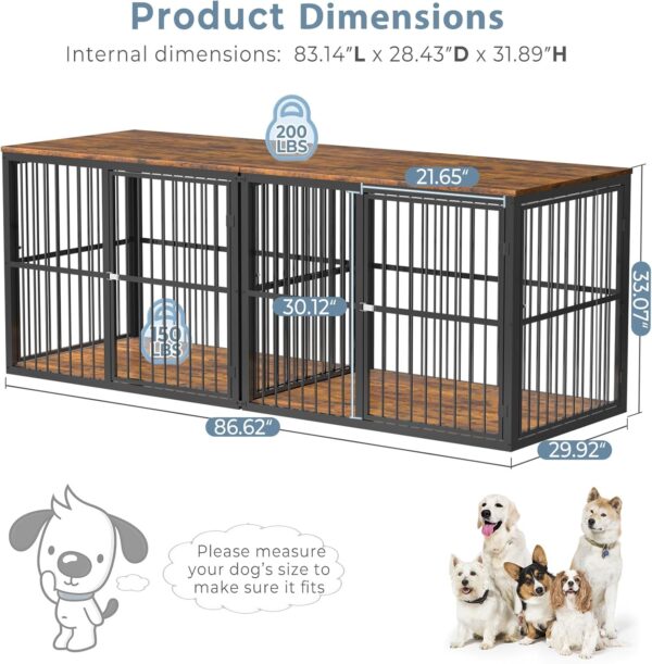 86.62''Dog Crate Furniture Large Breed TV Stand for 2 Dogs with Double Rooms,Wooden Dog Kennel Dog Crate End Table with Removable Divider for Large Medium Dogs, Can Use Separately, Brown - Image 2