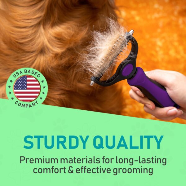 Maxpower Planet Pet Grooming Brush - Double Sided Shedding, Dematting Undercoat Rake for Dogs, Cats - Extra Wide Dog Grooming Brush, Dog Brush for Shedding, Cat Brush, Reduce Shedding by 95%, Purple - Image 3