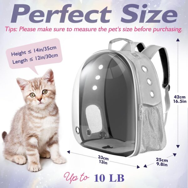 Pawaboo Cat Backpack Carrier, Pet Bubble Carrying Bag for Small Medium Kitty Puppy, Transparent Cat Space Capsule Backpack Airline Approved, Breathable Cat Travel Bag for Hiking Walking Camping, Gray - Image 2