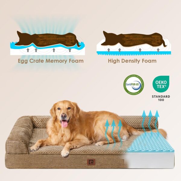 EHEYCIGA Memory Foam Orthopedic XL Dog Bed, Washable Dog Bed with Waterproof Lining Removable Cover, Extra Large Dog Bed Sofa with Nonskid Bottom XLarge Pet Couch Bed, 44x32 Inches, Camel - Image 4