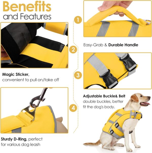 AOFITEE Dog Life Jacket Large, Dog Life Vest for Swimming, High Flotation Dog Swimming Vest with Rescue Handle and D-Ring, Reflective Dog Lifesavers Swimsuit for Swimming Pool Beach Boating - Image 5