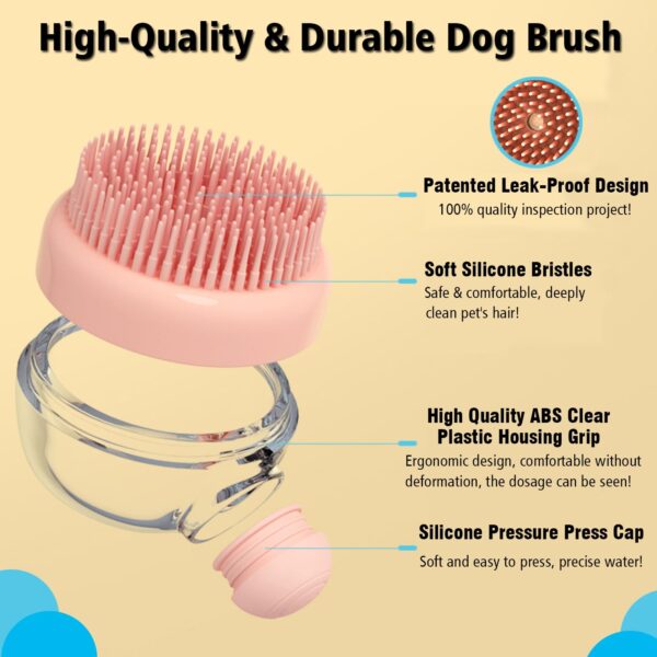 Dog Bath Scrubber Brush, 2 PCS Pet Dog Grooming Massage Shampoo Bath Brush with Soap and Shampoo Dispenser Soft Silicone Bristle for Long Short Haired Dogs Cats Shower - Image 3