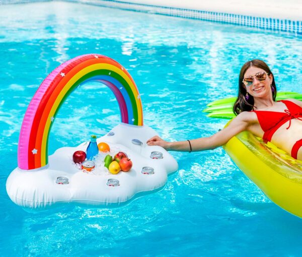 Inflatable Rainbow Cloud Drink Holder, Pool Float Party Accessories for Water Fun - Image 3