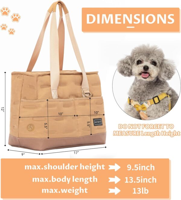 Petsfit Small Dog Carrier Purse, Portable Pet Carrier Tote Cat Carrier with Pockets, Adjustable Safety Leash, Poop Dispenser, Waterproof TPU Bottom,Khaki - Image 2