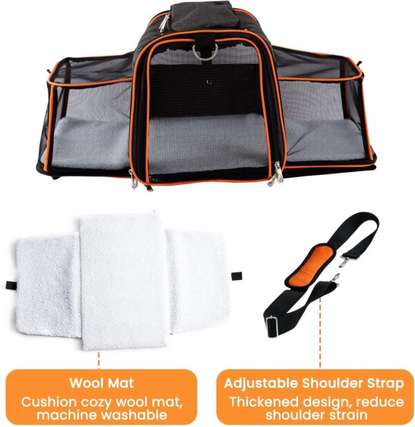 Expandable Pet Carrier, 18"x11"x11" TSA Airline Approved Cat and Dog Carrier, Soft Sided Cat Travel Carrier with Removable Wool Mat, Collapsible Travel Carrier for Cats and Small Dogs - Image 5