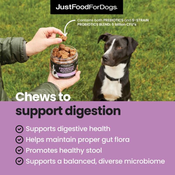 JustFoodForDogs Probiotic Booster Gut Health Soft Chews Supplement for Dogs, Digestive Health Support, Diarrhea, Human Grade Ingredients - 45 count - Image 2