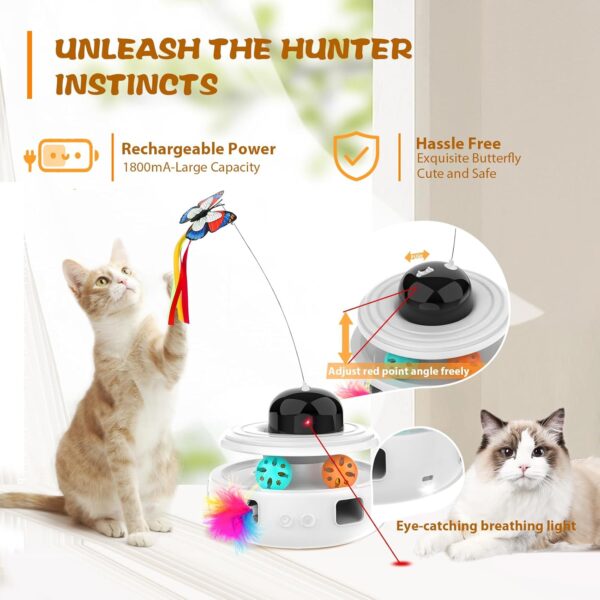 5 in 1 Interactive Cat Toys - Automatic Kitten Toys | Interactive Cat Toy for Indoor Cats, Fluttering Butterfly Toy for Pets Chase and Exercise, White - Image 4