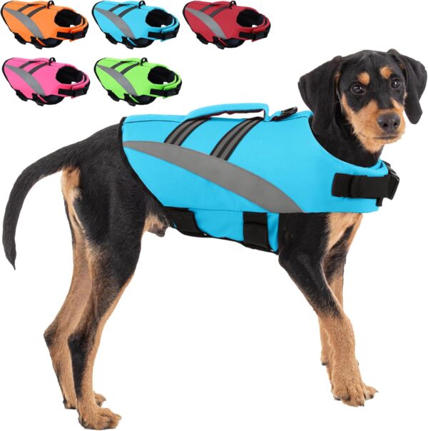 ALAGIRLS Dog Life Jacket for Large Dogs, Reflective Dog Swim Safety Life Vest with Strong Buoyancy for Swimming Boating Pool, Large Dog Water Flotation Vest, Blue XL