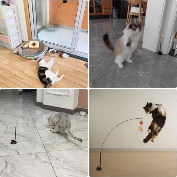 Cat Feather Toys Automatic Interactive Cat Toys Natural Bird Feather Ball Toys Suction Cup Pet Chase Movement Playing Toy Exercise cat Toys 7 Pcs Cat Toy Set for Indoor Bored Cats Gifts - Image 6