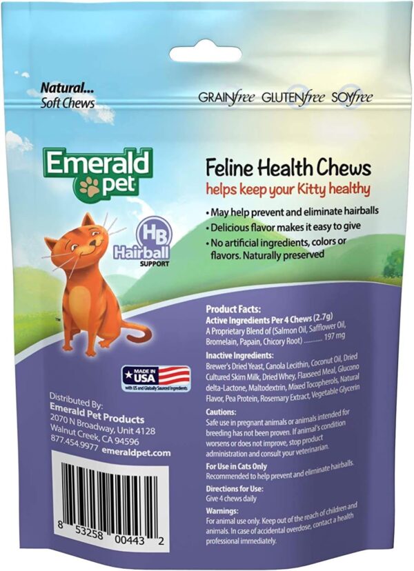 Emerald Pet 3 Pack of Hairball Feline Health Chews, 2.5 Ounces Each, Grain-Free, Made in The USA - Image 2