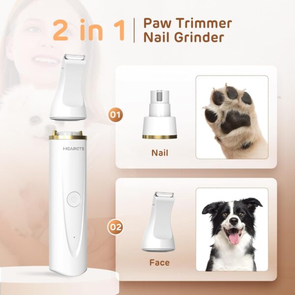 Dog Hair Clippers for Grooming Kit and Dog Paw Trimmer for Grooming, Low Noise Rechargeable Cordless, Shaver Grooming Supplies for Pet Cats Dogs (Gold, White) - Image 3