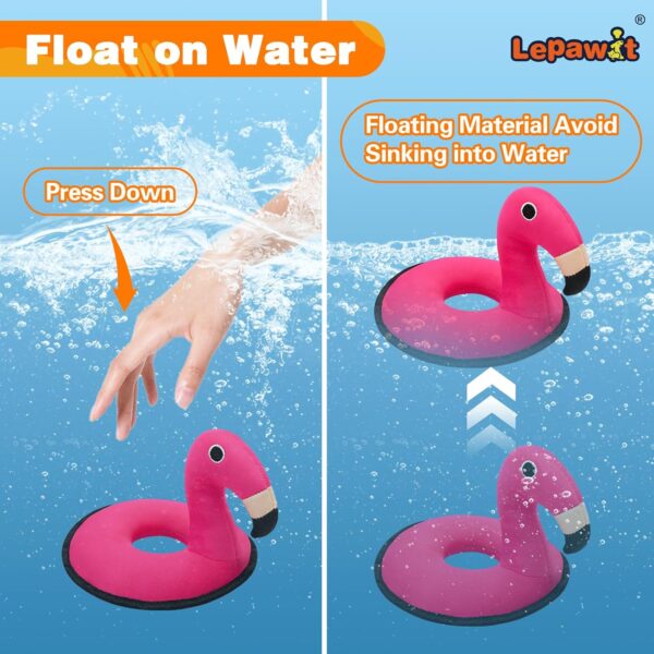 Squeaky Dog Toys, Floating Dog Toys for Indoor or Outward Play, Swim Ring Design Interactive Dog Gifts for Small and Medium Dogs - Flamingo - Image 4